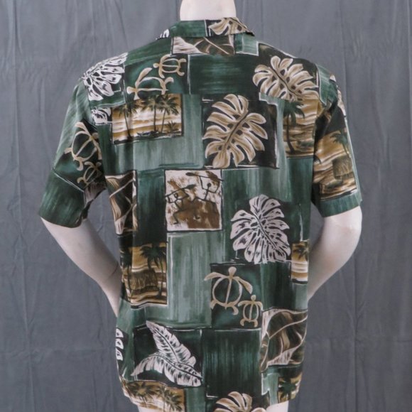 Vintage Hawaiian Shirt - Turtle and Tribal Pattern Paradise Style - Men's Large - Picture 9 of 12